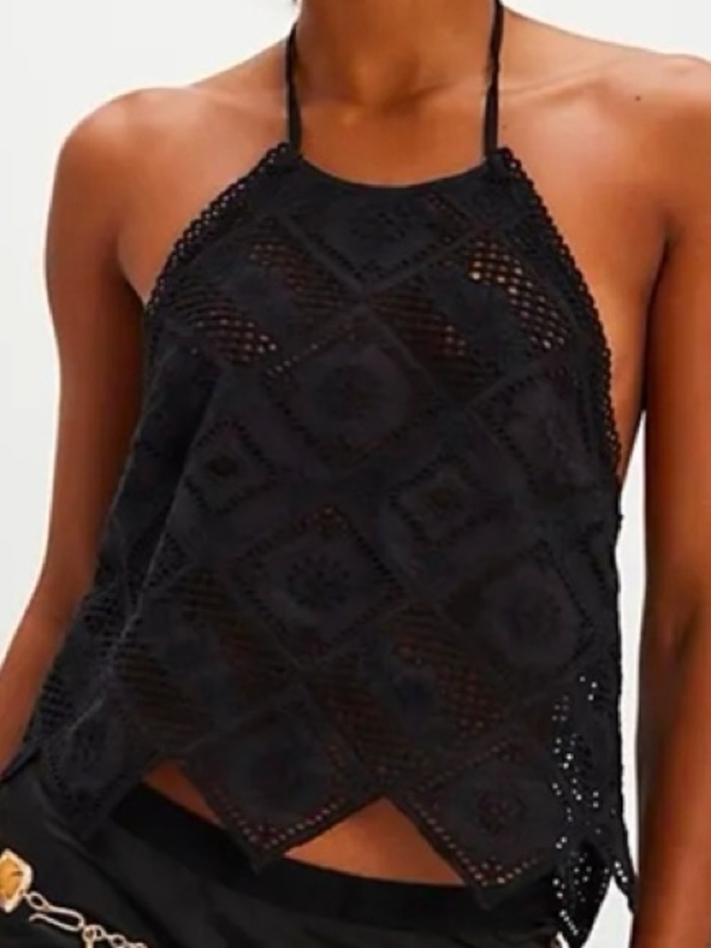 Free People Black Crochet Halter tank